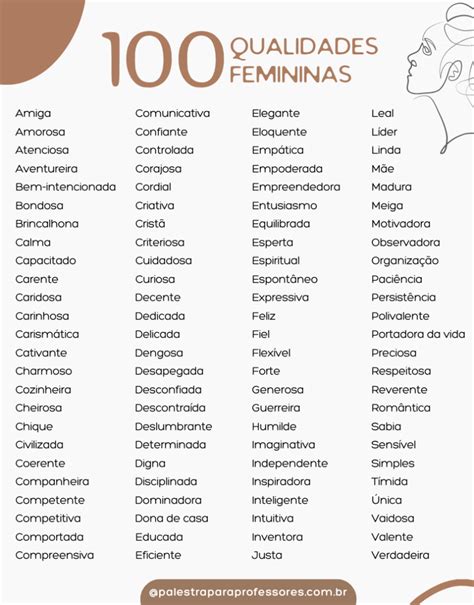 100 qualidades femininas: Lista de qualidades positivas femininas.